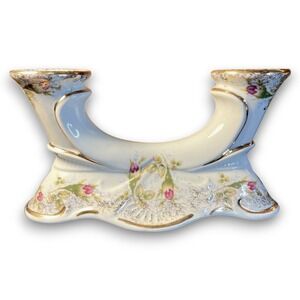 Chodziez Poland Porcelain Double Candlestick Holder Floral Vintage